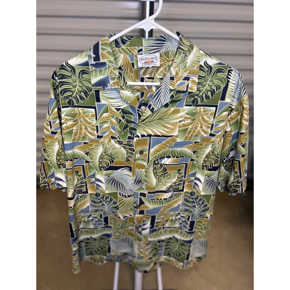Pacific Legend Apparel Shirt Mens Medium Green Hawaiian Aloha Tropical Cotton